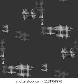 Grunge Seamless Tartan. Abstract Pattern. Retro Hand Drawn Texture with Scratched Crossing Lines. Black and White Vector Pattern for Print, Fabric, Textile. Abstract Seamless Pattern.
