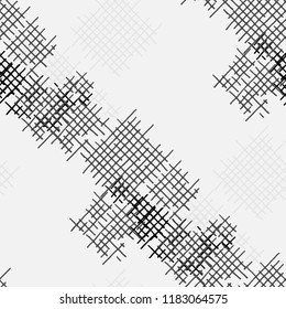 Grunge Seamless Tartan. Abstract Pattern. Retro Hand Drawn Texture with Scratched Crossing Lines. Black and White Vector Pattern for Chintz, Linen, Wallpaper. Abstract Seamless Pattern.
