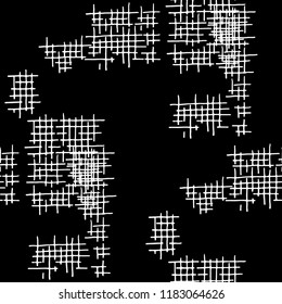 Grunge Seamless Tartan. Abstract Pattern. Retro Hand Drawn Texture with Scribble Crossing Lines. Black and White Vector Pattern for Wallpaper, Print, Textile. Abstract Seamless Pattern.
