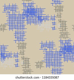 Grunge Seamless Tartan. Abstract Pattern. Trendy Hand Drawn Texture with Scribble Crossing Lines. Colorful Vector Pattern for Chintz, Linen, Wallpaper. Abstract Seamless Pattern.