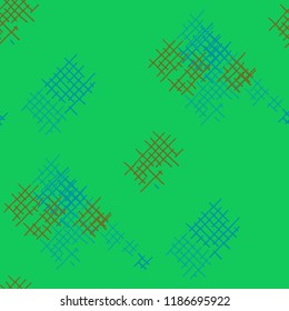 Grunge Seamless Tartan. Abstract Pattern. Retro Hand Drawn Texture with Shabby Crossing Lines. Colorful Vector Pattern for Cotton, Print, Calico. Abstract Seamless Pattern.