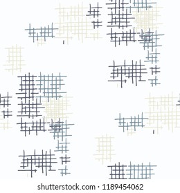 Grunge Seamless Tartan. Abstract Pattern. Retro Hand Drawn Texture with Scribble Crossing Lines. Colorful Vector Pattern for Calico, Print, Textile. Abstract Seamless Pattern.
