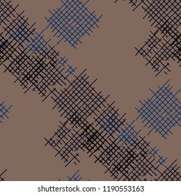 Grunge Seamless Tartan. Abstract Pattern. Modern Hand Drawn Texture with Scribble Crossing Lines. Colorful Vector Pattern for Wallpaper, Cotton, Textile. Abstract Seamless Pattern.