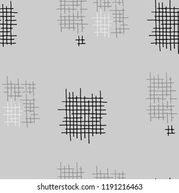 Grunge Seamless Tartan. Abstract Pattern. Trendy Hand Drawn Texture with Scratched Crossing Lines. Black and White Vector Pattern for Cotton, Print, Textile. Abstract Seamless Pattern.