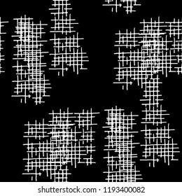 Grunge Seamless Tartan. Abstract Pattern. Vintage Hand Drawn Texture with Scribble Crossing Lines. Black and White Vector Pattern for Dress, Curtain, Paper. Abstract Seamless Pattern.