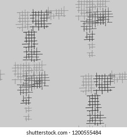 Grunge Seamless Tartan. Abstract Pattern. Retro Hand Drawn Texture with Scribble Crossing Lines. Black and White Vector Pattern for Chintz, Curtain, Paper. Abstract Seamless Pattern.