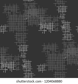 Grunge Seamless Tartan. Abstract Pattern. Vintage Hand Drawn Texture with Scratched Crossing Lines. Black and White Vector Pattern for Wallpaper, Fabric, Print. Abstract Seamless Pattern.
