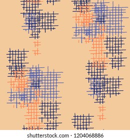 Grunge Seamless Tartan. Abstract Pattern. Trendy Hand Drawn Texture with Shabby Crossing Lines. Colorful Vector Pattern for Wallpaper, Cotton, Textile. Abstract Seamless Pattern.