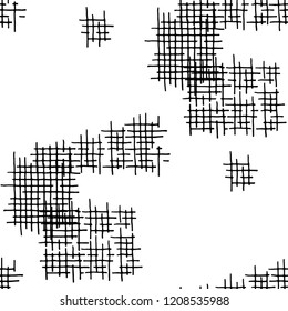 Grunge Seamless Tartan. Abstract Pattern. Vintage Hand Drawn Texture with Scribble Crossing Lines. Black and White Vector Pattern for Cotton, Calico, Textile. Abstract Seamless Pattern.
