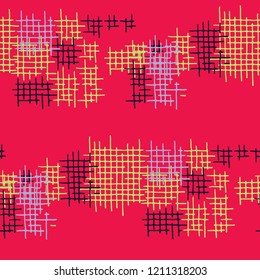 Grunge Seamless Tartan. Abstract Pattern. Modern Hand Drawn Texture with Shabby Crossing Lines. Colorful Vector Pattern for Wallpaper, Fabric, Textile. Abstract Seamless Pattern.