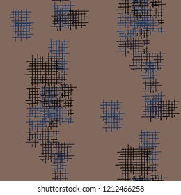 Grunge Seamless Tartan. Abstract Pattern. Trendy Hand Drawn Texture with Scribble Crossing Lines. Colorful Vector Pattern for Fabric, Cloth, Textile. Abstract Seamless Pattern.