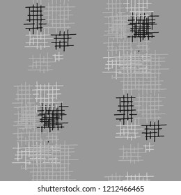 Grunge Seamless Tartan. Abstract Pattern. Retro Hand Drawn Texture with Scratched Crossing Lines. Black and White Vector Pattern for Wallpaper, Fabric, Print. Abstract Seamless Pattern.