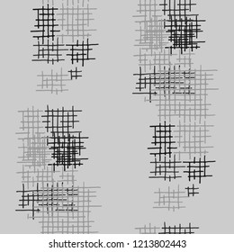 Grunge Seamless Tartan. Abstract Pattern. Vintage Hand Drawn Texture with Scratched Crossing Lines. Black and White Vector Pattern for Dress, Curtain, Tablecloth. Abstract Seamless Pattern.