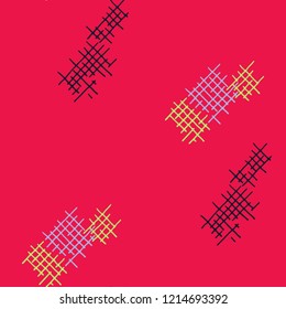 Grunge Seamless Tartan. Abstract Pattern. Trendy Hand Drawn Texture with Scribble Crossing Lines. Colorful Vector Pattern for Chintz, Linen, Wallpaper. Abstract Seamless Pattern.
