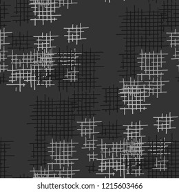 Grunge Seamless Tartan. Abstract Pattern. Vintage Hand Drawn Texture with Scratched Crossing Lines. Black and White Vector Pattern for Print, Fabric, Textile. Abstract Seamless Pattern.