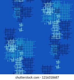 Grunge Seamless Tartan. Abstract Pattern. Trendy Hand Drawn Texture with Shabby Crossing Lines. Colorful Vector Pattern for Wallpaper, Fabric, Textile. Abstract Seamless Pattern.