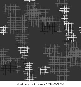 Grunge Seamless Tartan. Abstract Pattern. Trendy Hand Drawn Texture with Shabby Crossing Lines. Black and White Vector Pattern for Dress, Curtain, Tablecloth. Abstract Seamless Pattern.