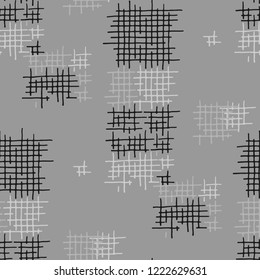 Grunge Seamless Tartan. Abstract Pattern. Retro Hand Drawn Texture with Scratched Crossing Lines. Black and White Vector Pattern for Dress, Curtain, Paper. Abstract Seamless Pattern.