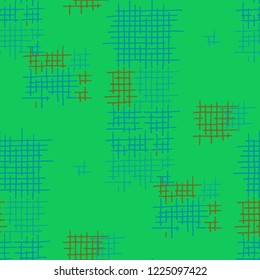 Grunge Seamless Tartan. Abstract Pattern. Vintage Hand Drawn Texture with Shabby Crossing Lines. Colorful Vector Pattern for Wallpaper, Print, Textile. Abstract Seamless Pattern.