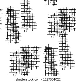 Grunge Seamless Tartan. Abstract Pattern. Modern Hand Drawn Texture with Scratched Crossing Lines. Black and White Vector Pattern for Wallpaper, Print, Cotton. Abstract Seamless Pattern.