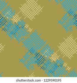 Grunge Seamless Tartan. Abstract Pattern. Vintage Hand Drawn Texture with Shabby Crossing Lines. Colorful Vector Pattern for Print, Fabric, Cloth. Abstract Seamless Pattern.