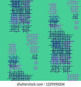 Grunge Seamless Tartan. Abstract Pattern. Trendy Hand Drawn Texture with Scratched Crossing Lines. Colorful Vector Pattern for Chintz, Linen, Paper. Abstract Seamless Pattern.