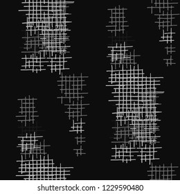 Grunge Seamless Tartan. Abstract Pattern. Trendy Hand Drawn Texture with Shabby Crossing Lines. Black and White Vector Pattern for Cotton, Calico, Textile. Abstract Seamless Pattern.