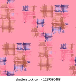 Grunge Seamless Tartan. Abstract Pattern. Vintage Hand Drawn Texture with Shabby Crossing Lines. Colorful Vector Pattern for Print, Cloth, Fabric. Abstract Seamless Pattern.