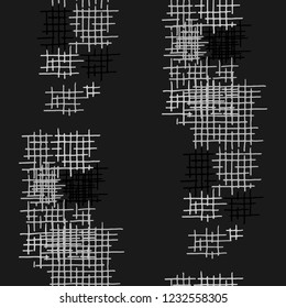Grunge Seamless Tartan. Abstract Pattern. Retro Hand Drawn Texture with Scratched Crossing Lines. Black and White Vector Pattern for Print, Cloth, Textile. Abstract Seamless Pattern.