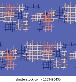 Grunge Seamless Tartan. Abstract Pattern. Trendy Hand Drawn Texture with Scratched Crossing Lines. Colorful Vector Pattern for Chintz, Curtain, Paper. Abstract Seamless Pattern.