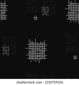 Grunge Seamless Tartan. Abstract Pattern. Modern Hand Drawn Texture with Scratched Crossing Lines. Black and White Vector Pattern for Dress, Curtain, Tablecloth. Abstract Seamless Pattern.