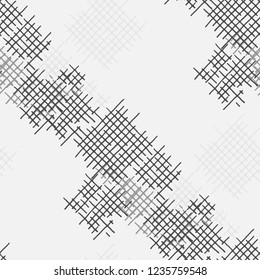 Grunge Seamless Tartan. Abstract Pattern. Trendy Hand Drawn Texture with Scratched Crossing Lines. Black and White Vector Pattern for Fabric, Cloth, Textile. Abstract Seamless Pattern.