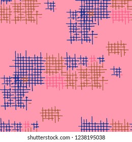 Grunge Seamless Tartan. Abstract Pattern. Modern Hand Drawn Texture with Scratched Crossing Lines. Colorful Vector Pattern for Wallpaper, Fabric, Print. Abstract Seamless Pattern.