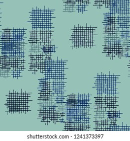 Grunge Seamless Tartan. Abstract Pattern. Trendy Hand Drawn Texture with Scratched Crossing Lines. Colorful Vector Pattern for Wallpaper, Fabric, Print. Abstract Seamless Pattern.