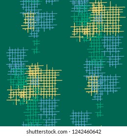 Grunge Seamless Tartan. Abstract Pattern. Retro Hand Drawn Texture with Scribble Crossing Lines. Colorful Vector Pattern for Wallpaper, Print, Textile. Abstract Seamless Pattern.