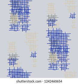 Grunge Seamless Tartan. Abstract Pattern. Retro Hand Drawn Texture with Scratched Crossing Lines. Colorful Vector Pattern for Print, Cloth, Fabric. Abstract Seamless Pattern.