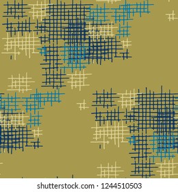 Grunge Seamless Tartan. Abstract Pattern. Trendy Hand Drawn Texture with Scratched Crossing Lines. Colorful Vector Pattern for Dress, Curtain, Paper. Abstract Seamless Pattern.