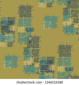 Grunge Seamless Tartan. Abstract Pattern. Vintage Hand Drawn Texture with Scribble Crossing Lines. Colorful Vector Pattern for Chintz, Linen, Paper. Abstract Seamless Pattern.