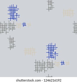 Grunge Seamless Tartan. Abstract Pattern. Trendy Hand Drawn Texture with Scratched Crossing Lines. Colorful Vector Pattern for Chintz, Linen, Paper. Abstract Seamless Pattern.