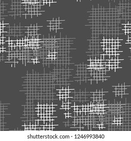 Grunge Seamless Tartan. Abstract Pattern. Vintage Hand Drawn Texture with Scribble Crossing Lines. Black and White Vector Pattern for Print, Fabric, Textile. Abstract Seamless Pattern.