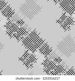 Grunge Seamless Tartan. Abstract Pattern. Trendy Hand Drawn Texture with Shabby Crossing Lines. Black and White Vector Pattern for Calico, Print, Textile. Abstract Seamless Pattern.