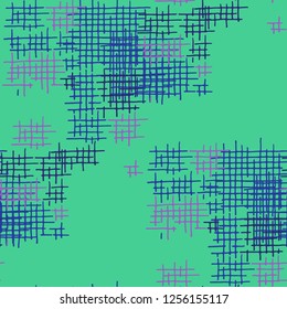 Grunge Seamless Tartan. Abstract Pattern. Retro Hand Drawn Texture with Shabby Crossing Lines. Colorful Vector Pattern for Cotton, Calico, Textile. Abstract Seamless Pattern.