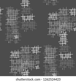 Grunge Seamless Tartan. Abstract Pattern. Trendy Hand Drawn Texture with Scratched Crossing Lines. Black and White Vector Pattern for Cotton, Print, Calico. Abstract Seamless Pattern.