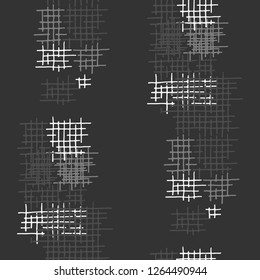 Grunge Seamless Tartan. Abstract Pattern. Retro Hand Drawn Texture with Scribble Crossing Lines. Black and White Vector Pattern for Wallpaper, Fabric, Textile. Abstract Seamless Pattern.
