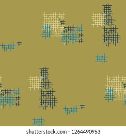 Grunge Seamless Tartan. Abstract Pattern. Retro Hand Drawn Texture with Scratched Crossing Lines. Colorful Vector Pattern for Wallpaper, Print, Cotton. Abstract Seamless Pattern.