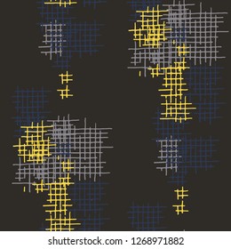 Grunge Seamless Tartan. Abstract Pattern. Trendy Hand Drawn Texture with Scribble Crossing Lines. Colorful Vector Pattern for Dress, Paper, Tablecloth. Abstract Seamless Pattern.