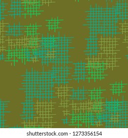 Grunge Seamless Tartan. Abstract Pattern. Trendy Hand Drawn Texture with Shabby Crossing Lines. Colorful Vector Pattern for Print, Fabric, Cloth. Abstract Seamless Pattern.