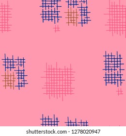 Grunge Seamless Tartan. Abstract Pattern. Modern Hand Drawn Texture with Scratched Crossing Lines. Colorful Vector Pattern for Print, Fabric, Cloth. Abstract Seamless Pattern.