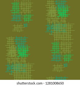 Grunge Seamless Tartan. Abstract Pattern. Trendy Hand Drawn Texture with Shabby Crossing Lines. Colorful Vector Pattern for Wallpaper, Print, Cotton. Abstract Seamless Pattern.