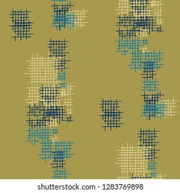Grunge Seamless Tartan. Abstract Pattern. Vintage Hand Drawn Texture with Shabby Crossing Lines. Colorful Vector Pattern for Cotton, Print, Textile. Abstract Seamless Pattern.